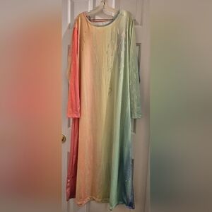 Multicolor Long Sleeve Maxi Dress